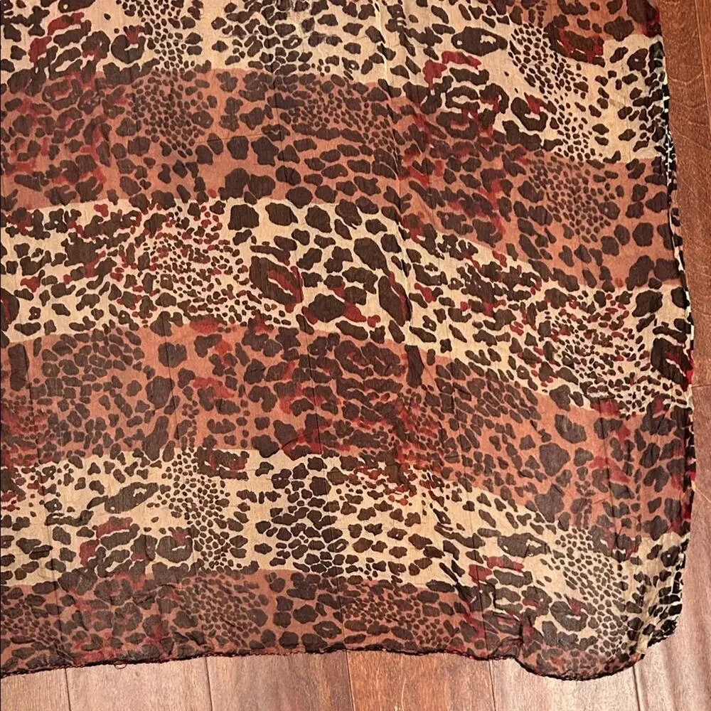 Leopard Print Oversized Rectangle Silky Scarf, Hand Rolled